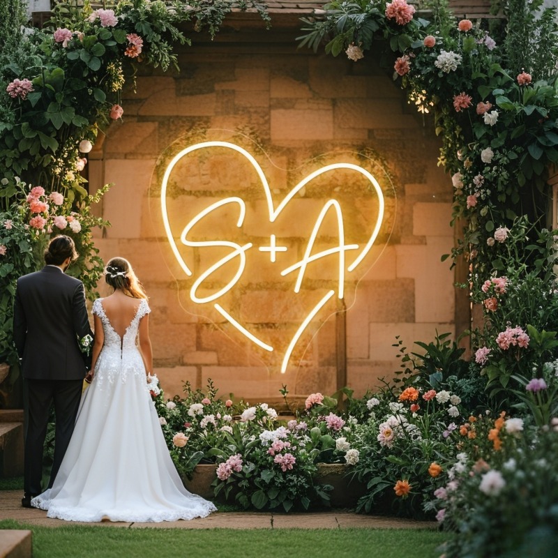 Lighting Decor For Wedding - Iniciais personalizadas coração led sinal de