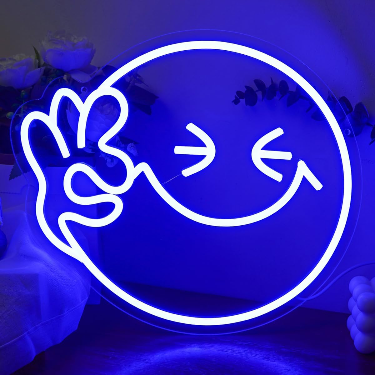 Ok Lighting Decor - Emoji sorriso ok sinal de néon
