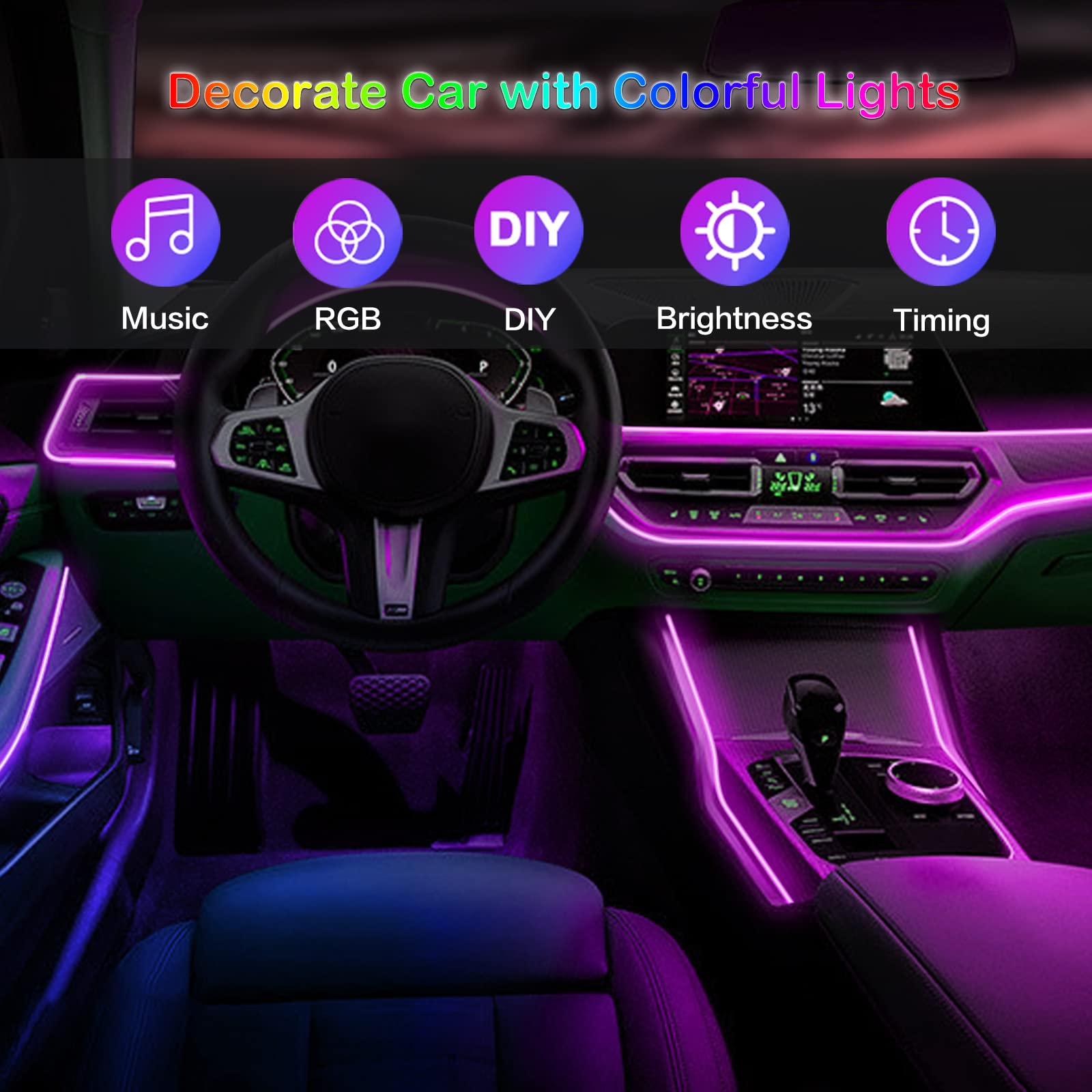 LED Car Interior Ambient Strip - Lighting Bolt Decor avaliação e preço