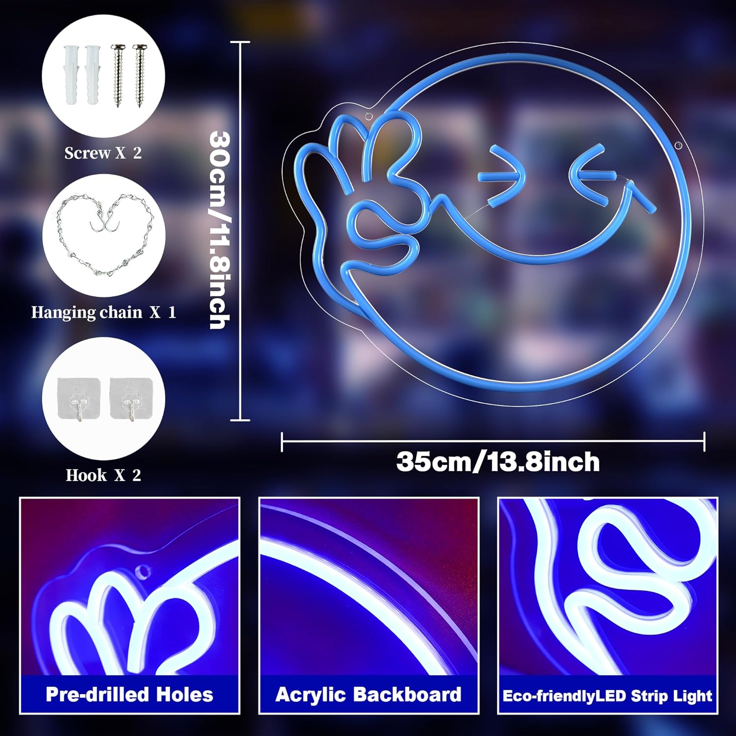 Emoji sorriso ok sinal de néon - Ok Lighting Decor avaliação e preço